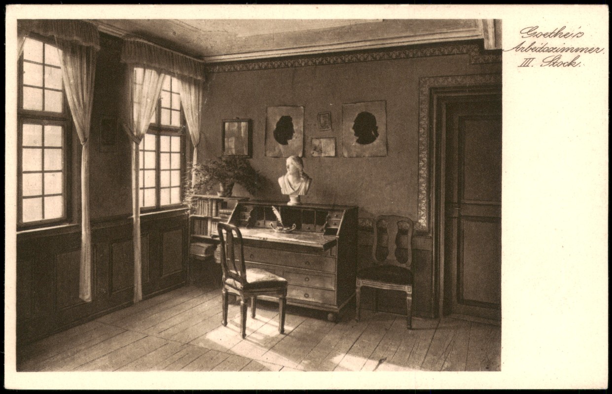 zoom: Image side vintage Postcard from 1920: Goethehaus Arbeitszimmer von Goethe, Innenansicht:: Frankfurt am Main