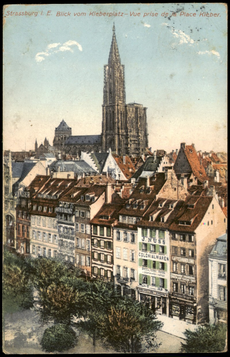 zoom: Image side vintage Postcard from 1909: Blick vom Kleberplatz Vue prise de Place Kleber:: Strasbourg