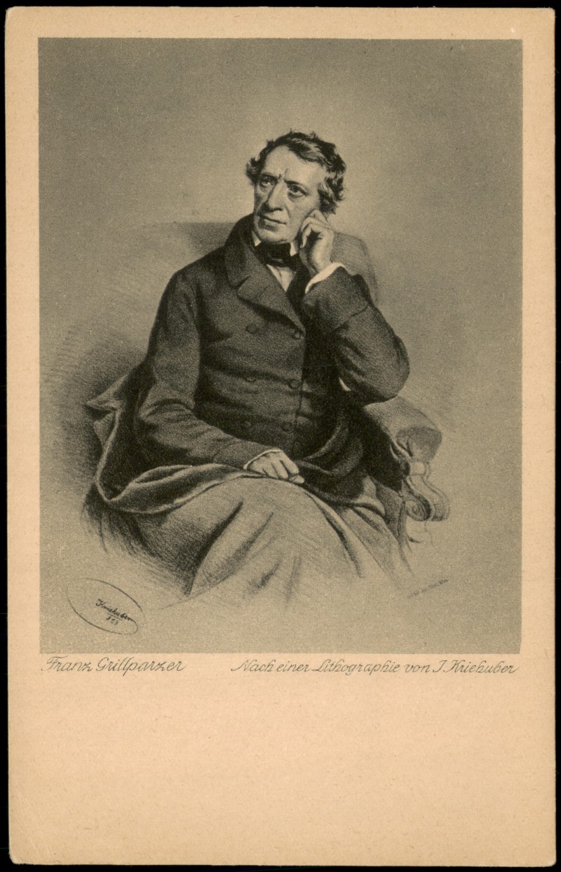 vergrößern: Bildseite historische Ansichtskarte von 1920: Künstlerkarte Franz Grillparzer nach Lithographie von J. Kriehuber::