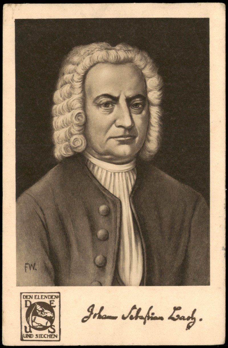 vergrößern: Bildseite historische Ansichtskarte von 1912: Komponist Johann Sebastian Bach Künstlerkarte Porträt::