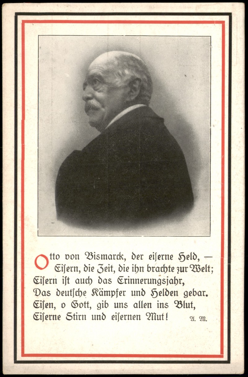 zoom: Image side vintage Postcard from 1910: Otto von Bismarck der eiserne Held, Patriotik Jünglingsbund Barmen::