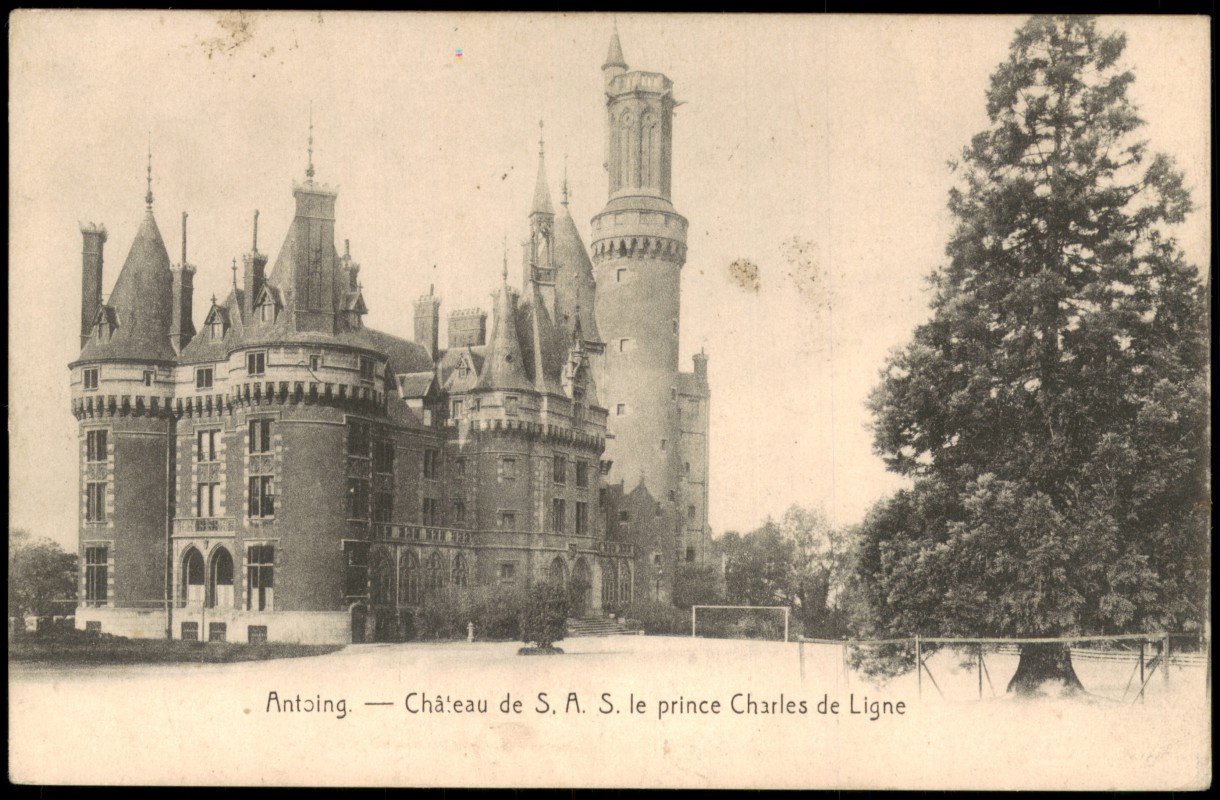 vergrößern: Bildseite historische Ansichtskarte von 1915: Schloss Château de S.A.S. le prince Charles de Ligne:: Antoing