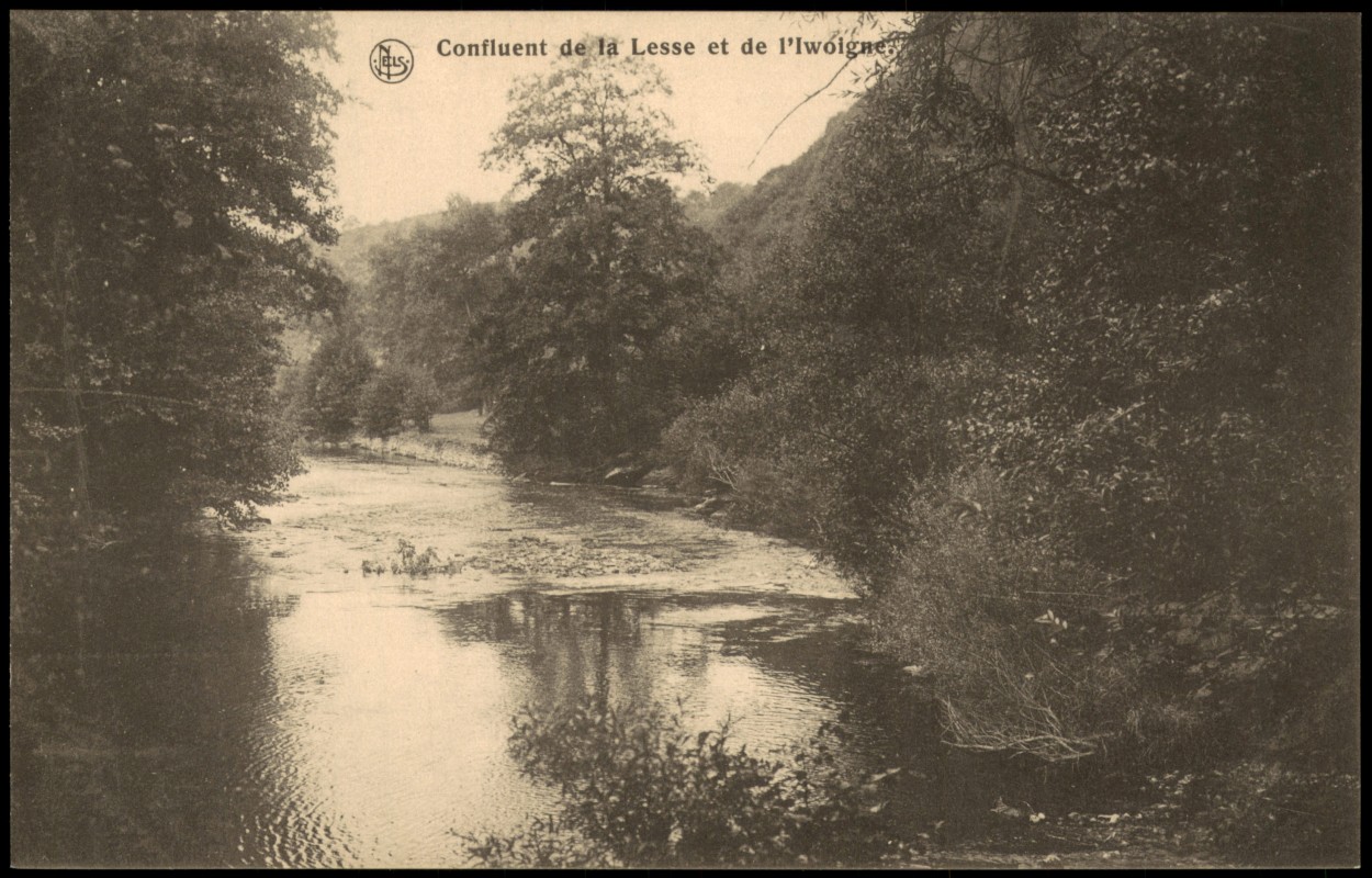zoom: Image side vintage Postcard from 1910: Confluent de la Lesse et de l