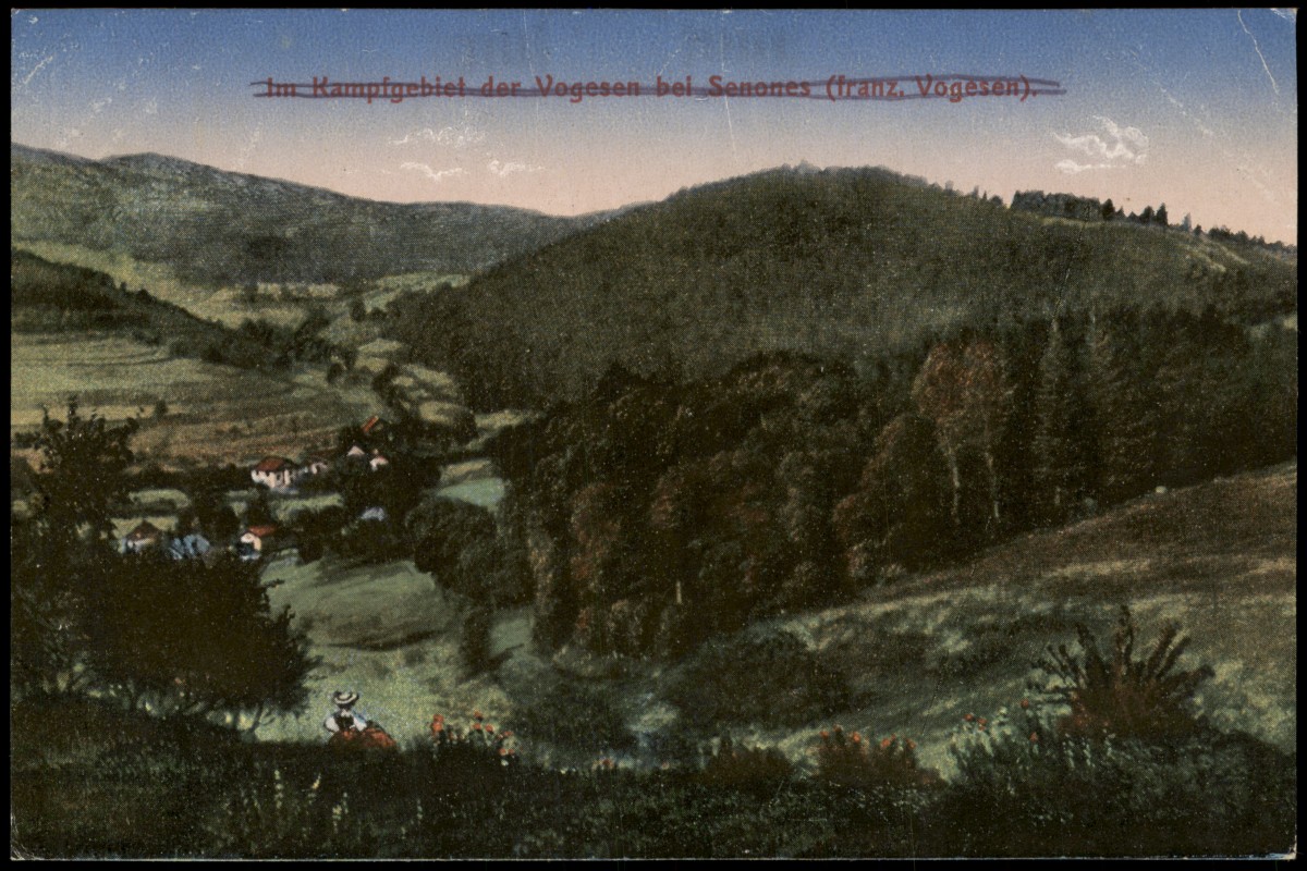 vergrößern: Bildseite historische Ansichtskarte von 1916: Kampfgebiet Vogesen bei Senones:: Sens (Vogesen)