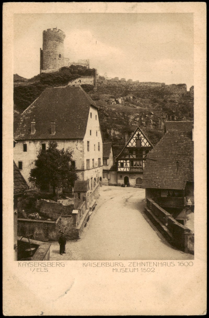 zoom: Image side vintage Postcard from 1913: KAISERBURG ZEHNTENHAUS MUSEUM:: Kaysersberg