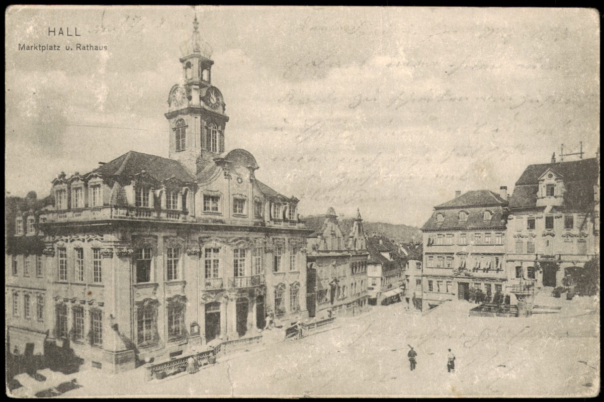 vergrößern: Bildseite historische Ansichtskarte von 1905: Marktplatz u. Rathaus:: Schwäbisch Hall