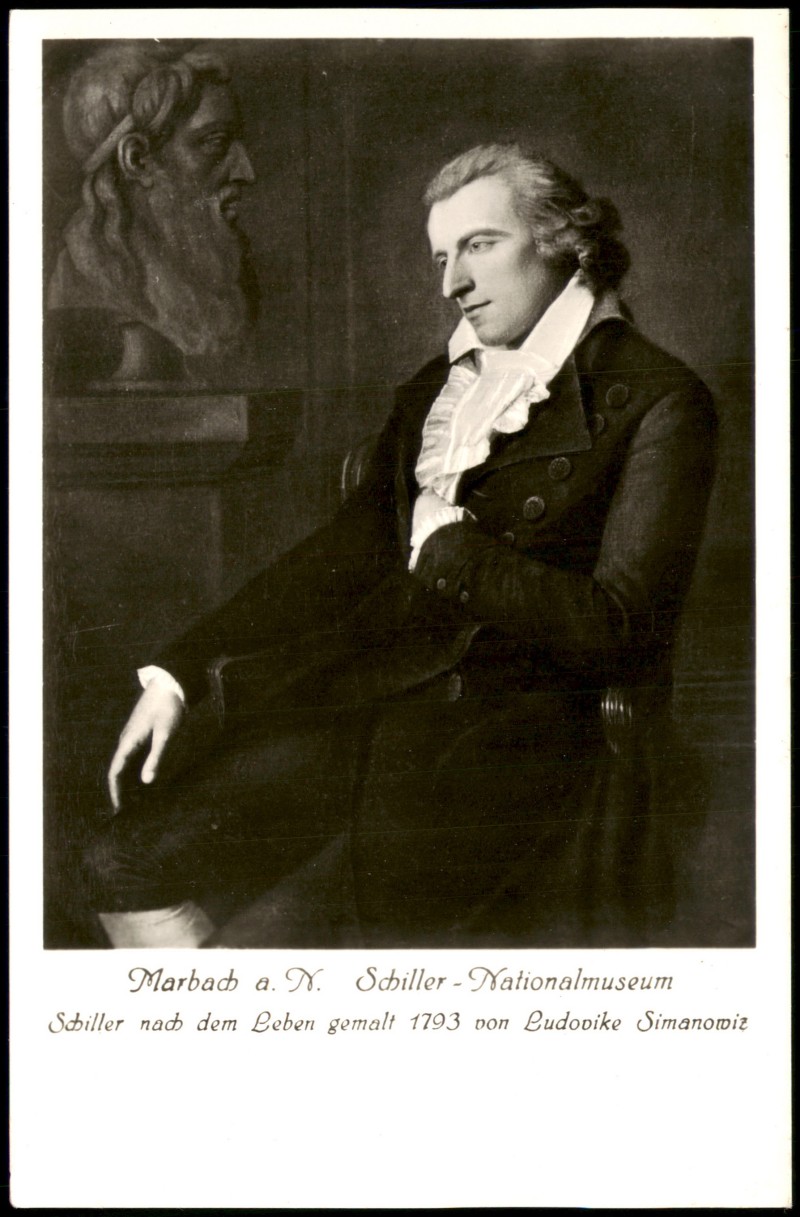 zoom: Image side vintage Postcard from 1950: Schiller-Nationalmuseum Der Dichter nach dem Leben gemalt 1793 von Ludovike Simanowiz::