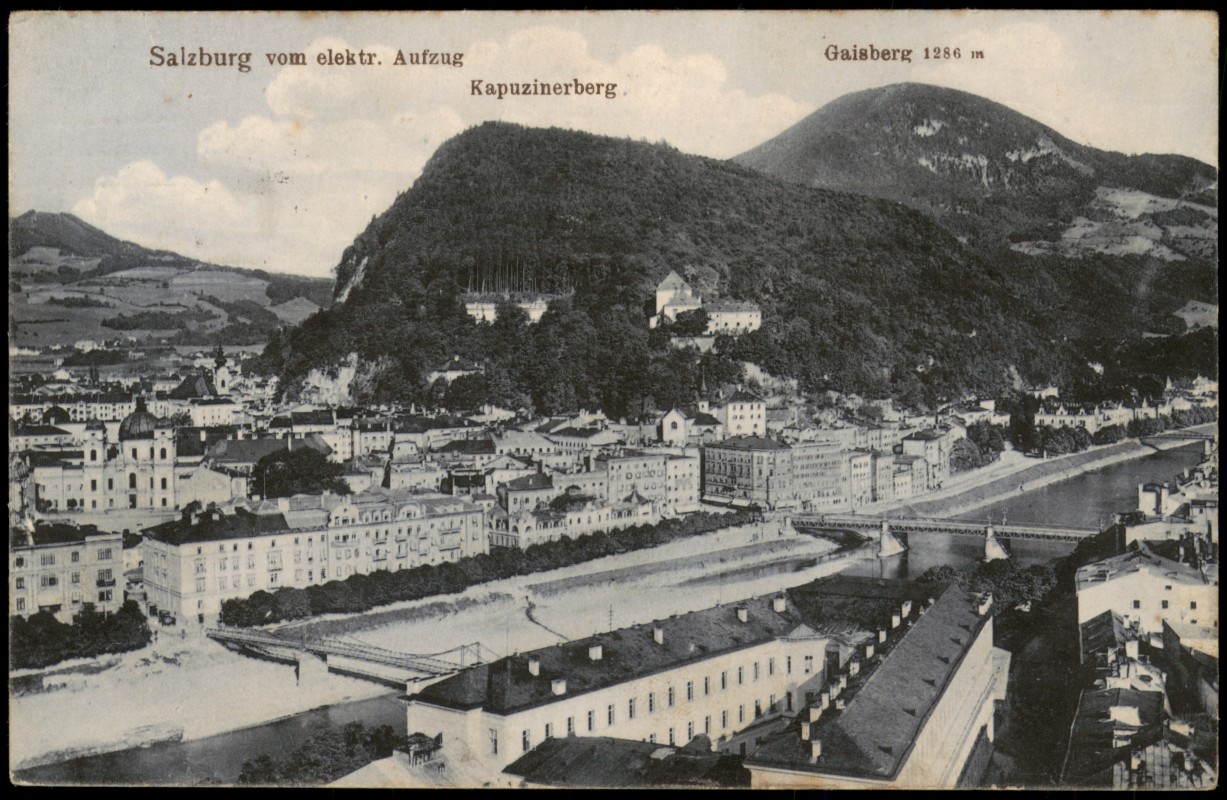 vergrößern: Bildseite historische Ansichtskarte von 1910: Kapuzinerberg. Gaisberg Stadt:: Salzburg