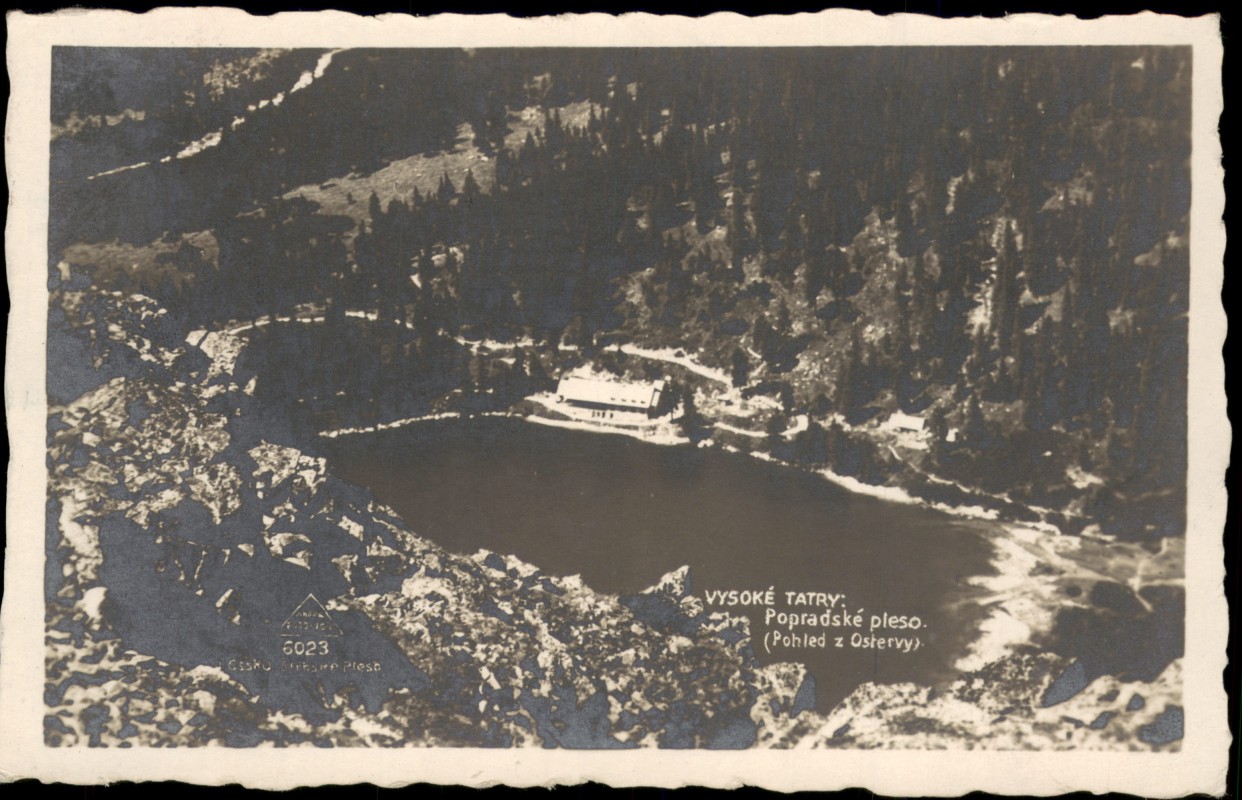 zoom: Image side vintage Postcard from 1921: Popradské pleso:: Vysoké Tatry