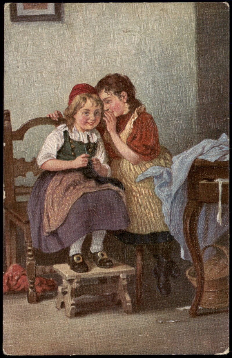 zoom: Image side vintage Postcard from 1912: Künstlerkarte Gemälde   H. Oehmichen Ein Geheimnis::