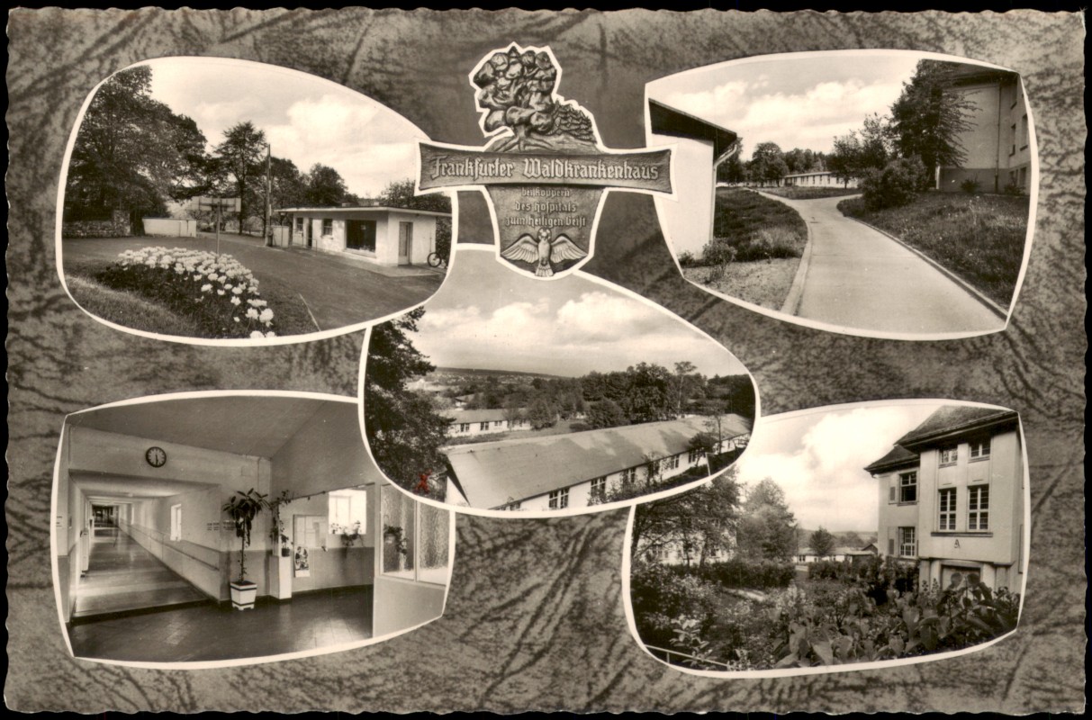 vergrößern: Bildseite historische Ansichtskarte von 1965: Mehrbild Frankfurter Waldkrankenhaus:: Frankfurt am Main