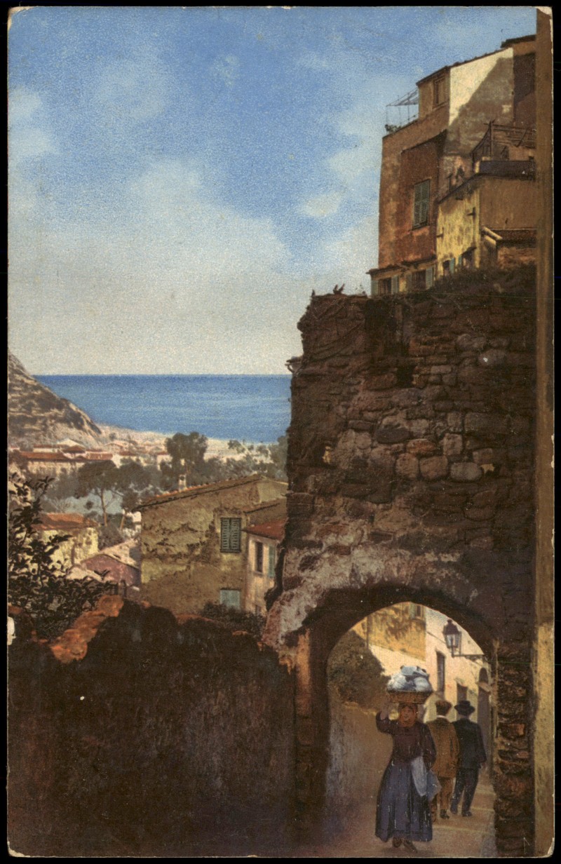 zoom: Image side vintage Postcard from 1912: Riviera di Ponente. Photochromie:: Ventimiglia