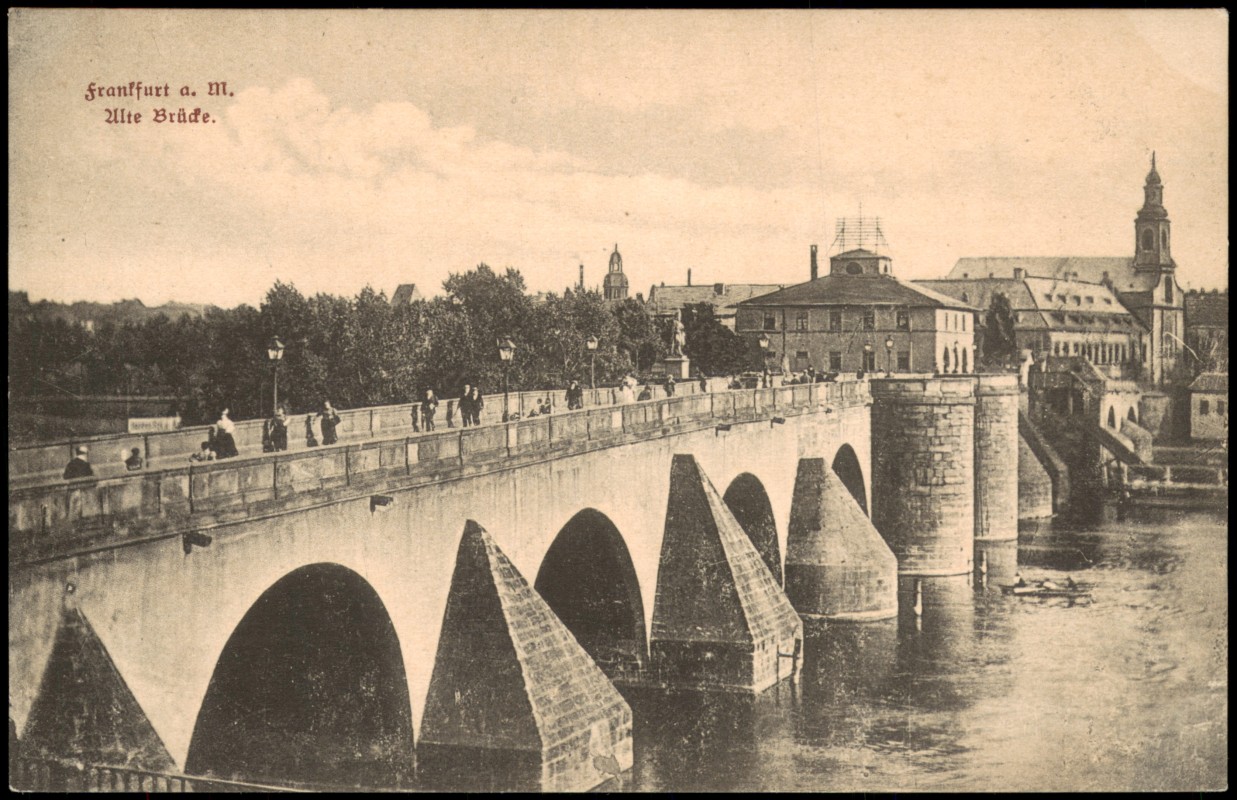 zoom: Image side vintage Postcard from 1906: Alte Brücke (Main-Brücke):: Frankfurt am Main
