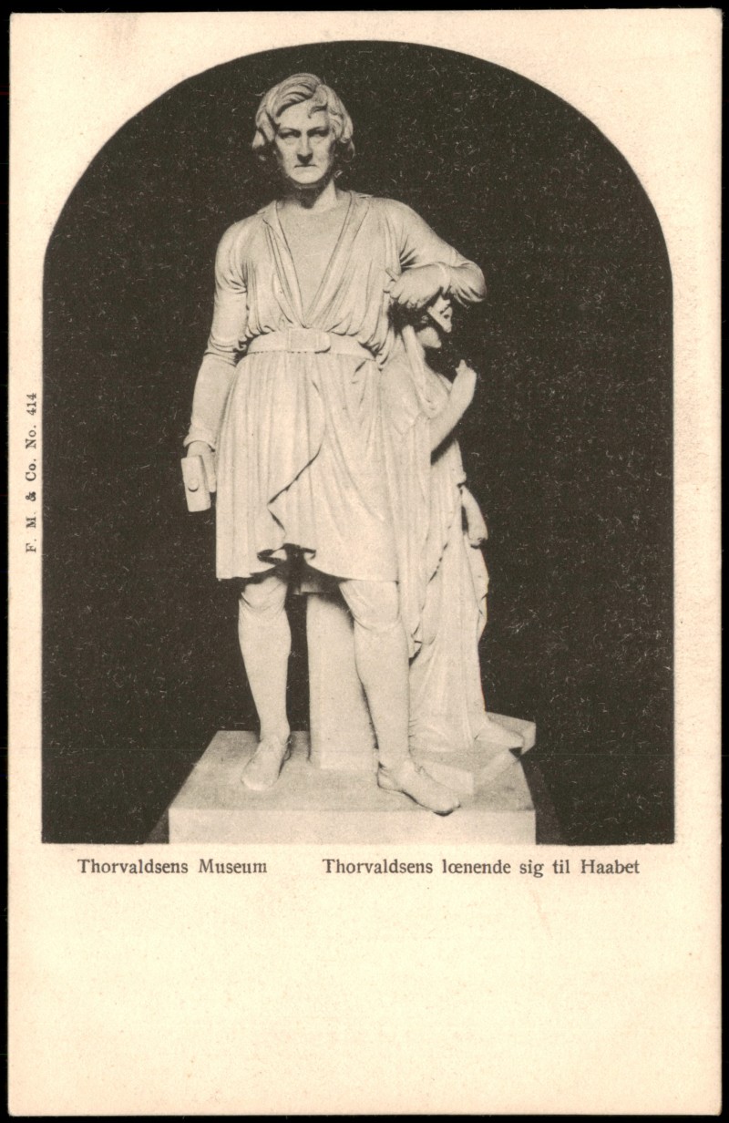 vergrößern: Bildseite historische Ansichtskarte von 1900: Thorvaldsens-Museum Skulptur Motiv loenende sig til Haabet:: Kopenhagen