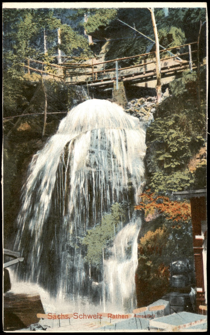 zoom: Image side vintage Postcard from 1915: Amselfall Elbsandsteingebirge:: Rathen