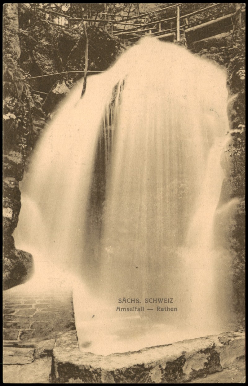 zoom: Image side vintage Postcard from 1916: Sächsische Schweiz Amselfall Wasserfall bei Rathen:: Rathen