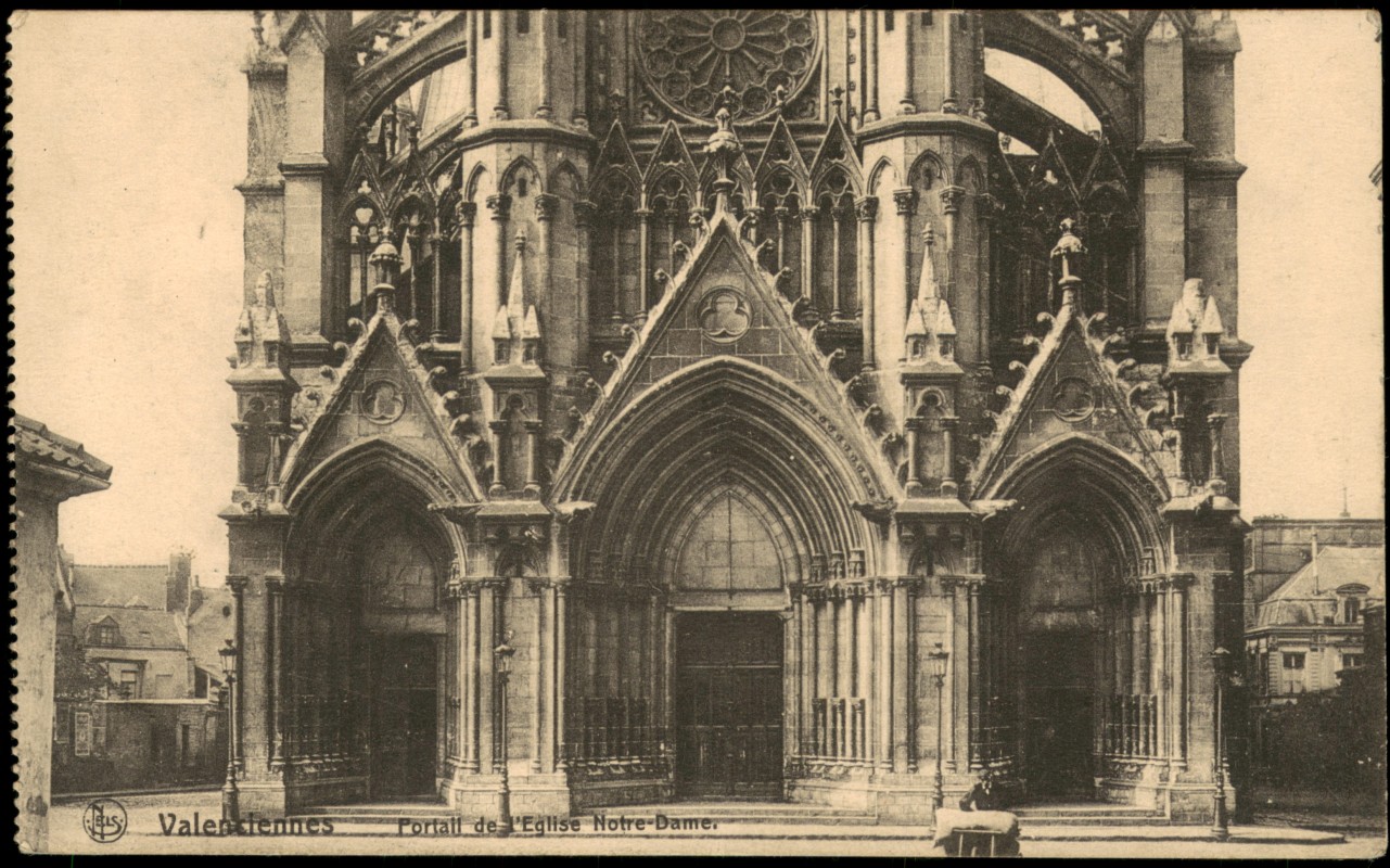 vergrößern: Bildseite historische Ansichtskarte von 1915: Portail de Eglise Notre-Dame:: Valenciennes