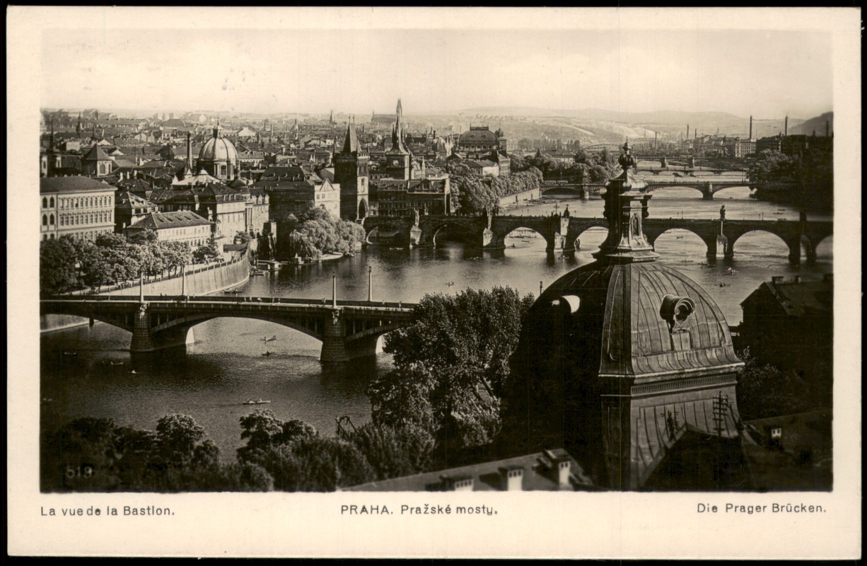 zoom: Image side vintage Postcard from 1937: Die Prager Brücken.:: Prague
