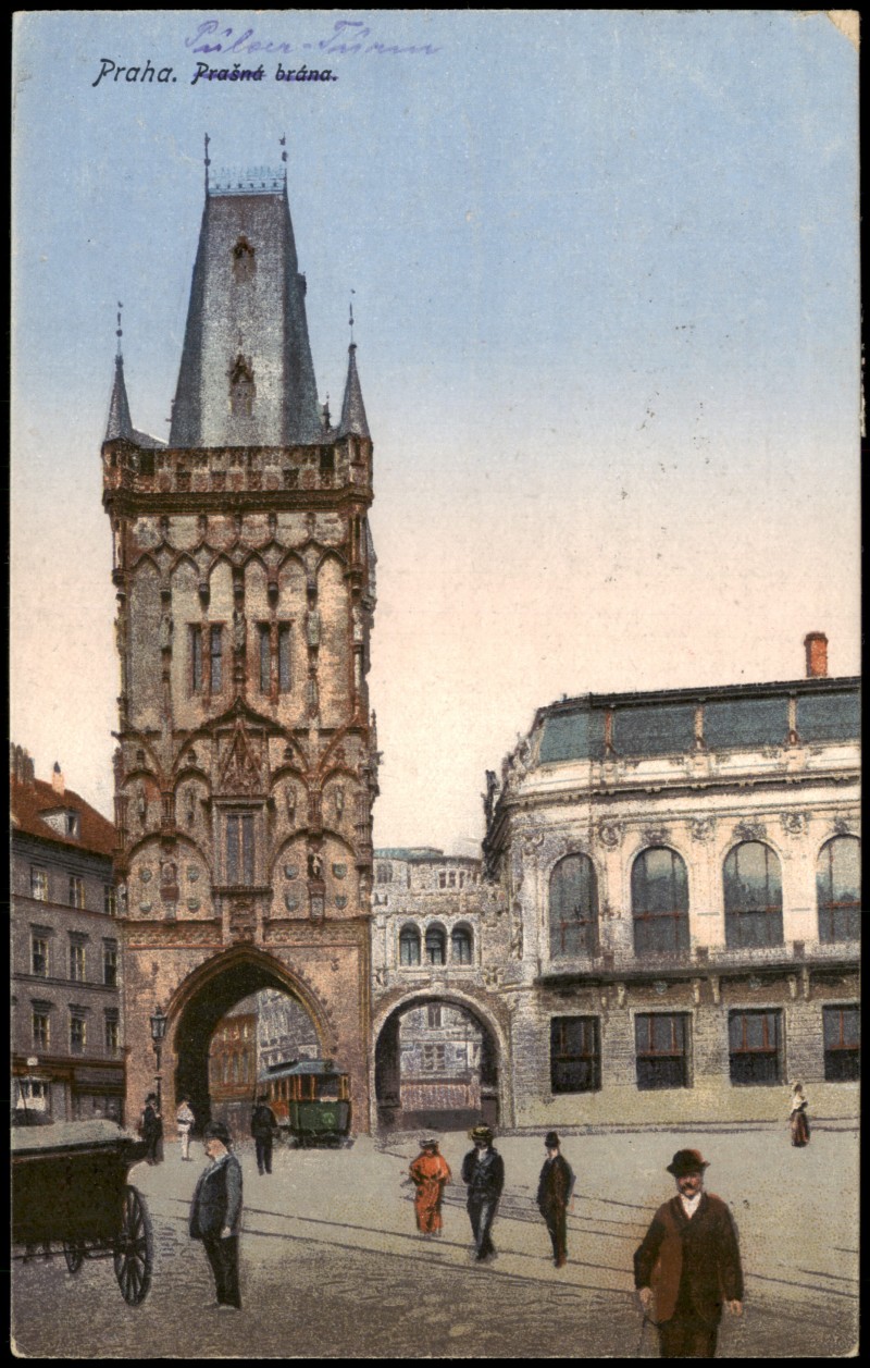 vergrößern: Bildseite historische Ansichtskarte von 1929: Prašná brána.:: Prag