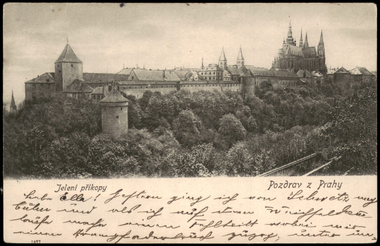 zoom: Image side vintage Postcard from 1912: Jelení příkopy:: Prague