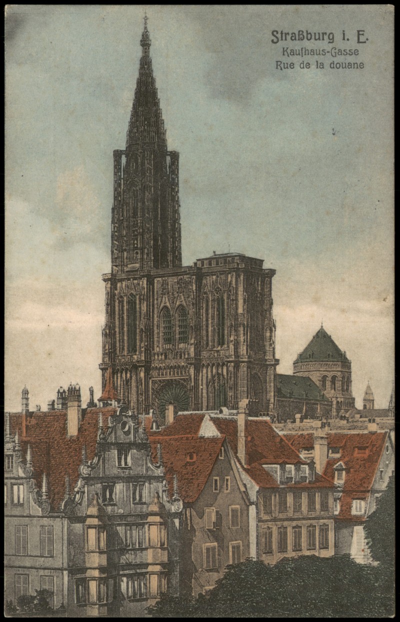 vergrößern: Bildseite historische Ansichtskarte von 1912: Kaufhaus-Gasse Rue de la douane:: Straßburg