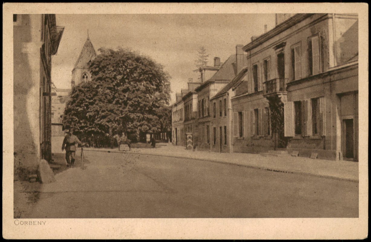 zoom: Image side vintage Postcard from 1917: Straßenpartie Soldaten:: Corbeny