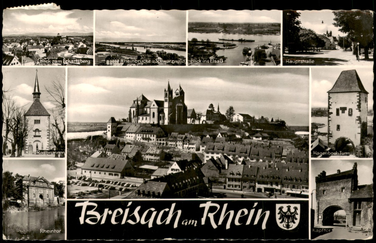 vergrößern: Bildseite historische Ansichtskarte von 1962: Stadtteilansichten Mehrbild Fotoansichten:: Breisach (Rhein)