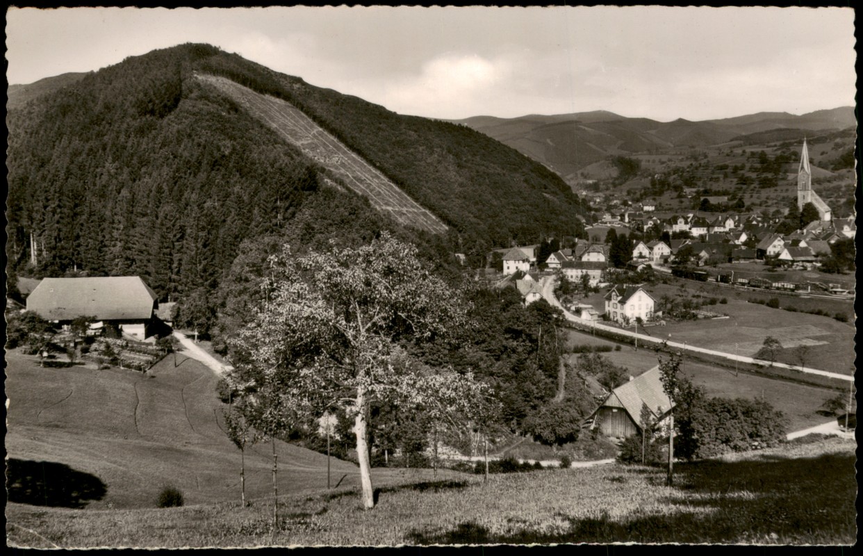 zoom: Image side vintage Postcard from 1956: Partie an der Stadt:: Oberharmersbach