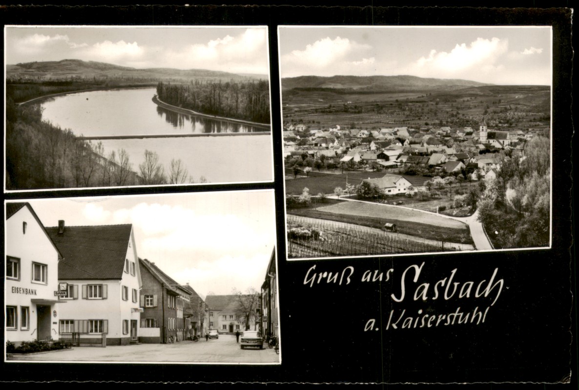 vergrößern: Bildseite historische Ansichtskarte von 1982: 3 Bild Stadt Eisenbank:: Sasbach am Kaiserstuhl