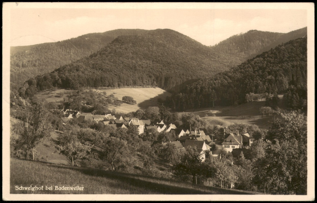 vergrößern: Bildseite historische Ansichtskarte von 1935: Stadtpartie:: Schweighof-Badenweiler