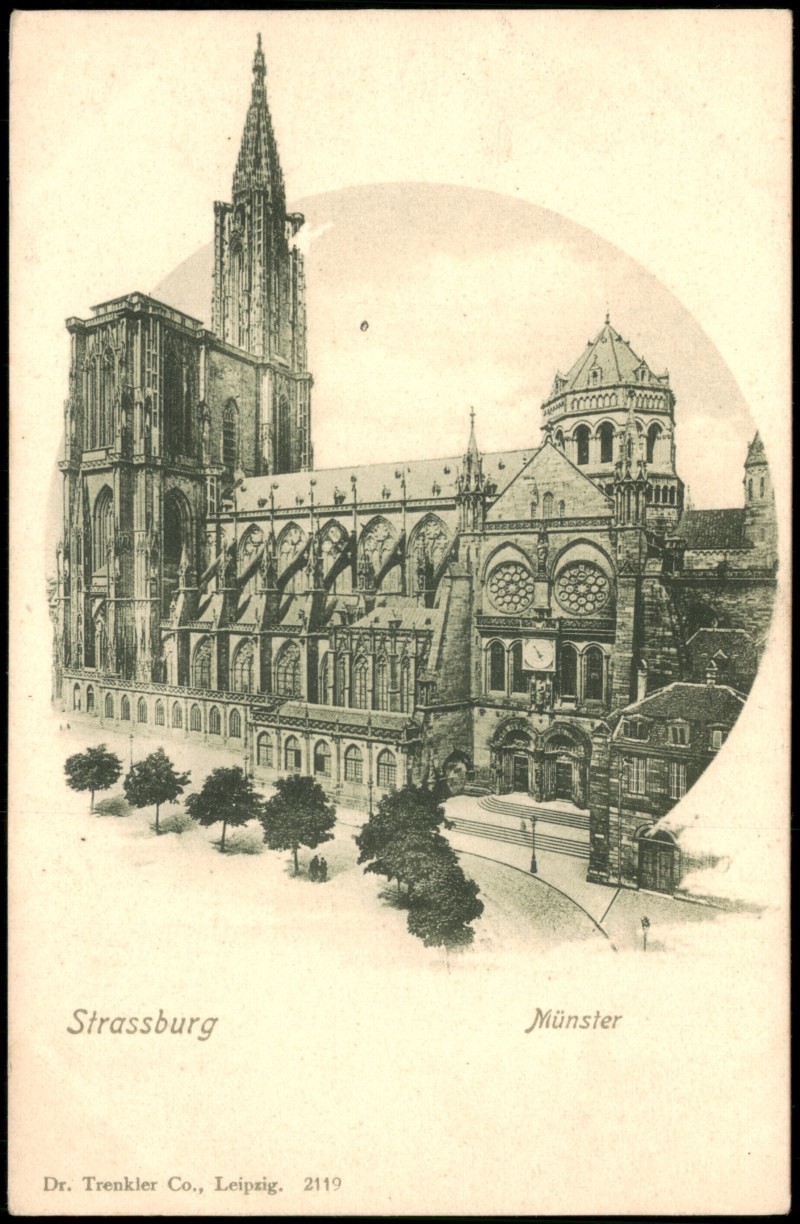 vergrößern: Bildseite historische Ansichtskarte von 1908: Münster 3D-Effekt:: Straßburg