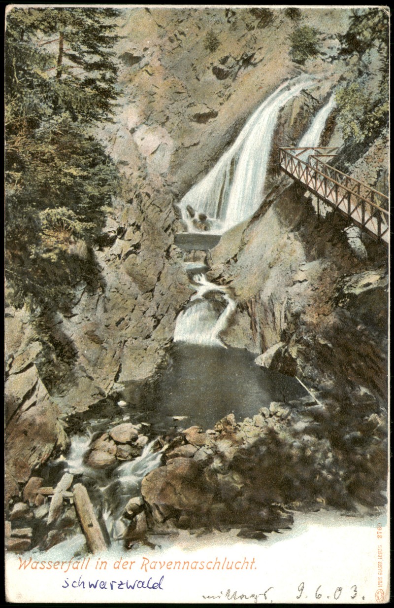 zoom: Image side vintage Postcard from 1903: Ravenna-Wasserfall:: Ravenna-Wasserfall