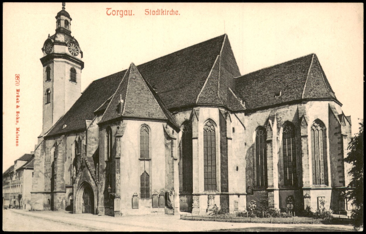 vergrößern: Bildseite historische Ansichtskarte von 1903: Partie an der Stadtkirche St.-Marien-Kirche:: Torgau