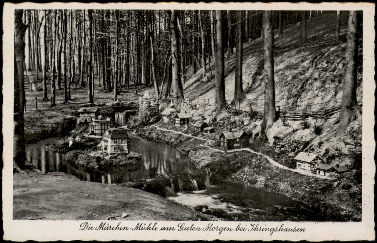 vergrößern: Bildseite historische Ansichtskarte von 1925: Märchenmühle Märchen-Mühle im Wald:: Ihringshausen-Fuldatal