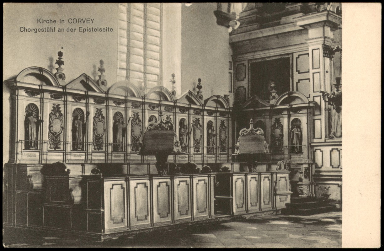 zoom: Image side vintage Postcard from 1913: Kirche in CORVEY Chorgestühl an der Epistelseite:: Höxter (Weser)