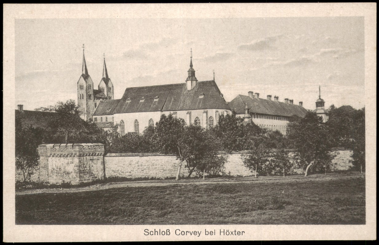 vergrößern: Bildseite historische Ansichtskarte von 1928: Schloß Kloster Corvey Mauer:: Höxter (Weser)
