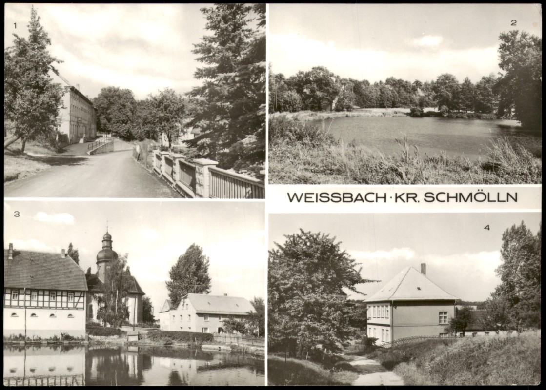 zoom: Image side vintage Postcard from 1980: DDR MB Ortsansichten u.a. Konsum-Gaststätte, Kinder-Sanatorium uvm.:: Weißbach (bei Schmölln)