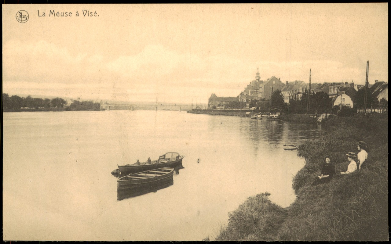vergrößern: Bildseite historische Ansichtskarte von 1915: La Meuse à Visé Mosel Partie:: Visé
