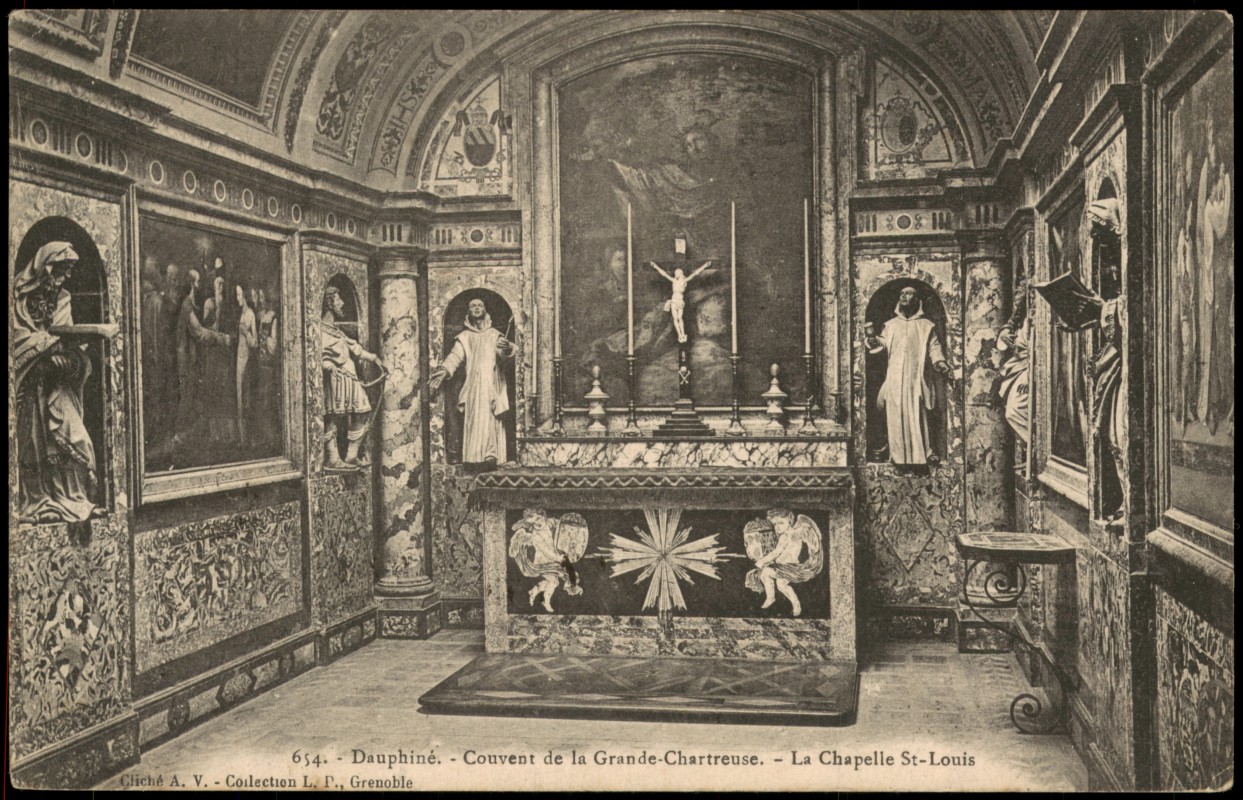 vergrößern: Bildseite historische Ansichtskarte von 1911: Dauphiné Couvent de la Grande-Chartreuse Chapelle St-Louis:: Saint-Pierre-de-Chartreuse