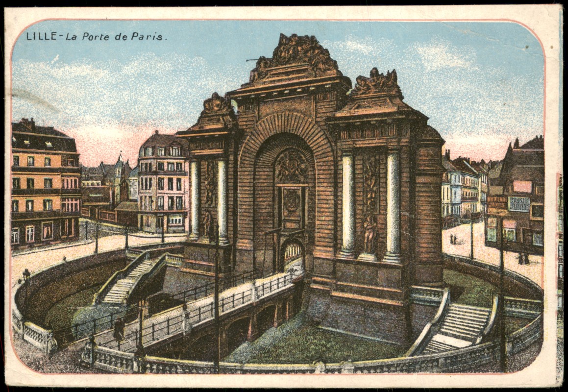 vergrößern: Bildseite historische Ansichtskarte von 1919: Stadtansicht La Porte de Paris:: Lille