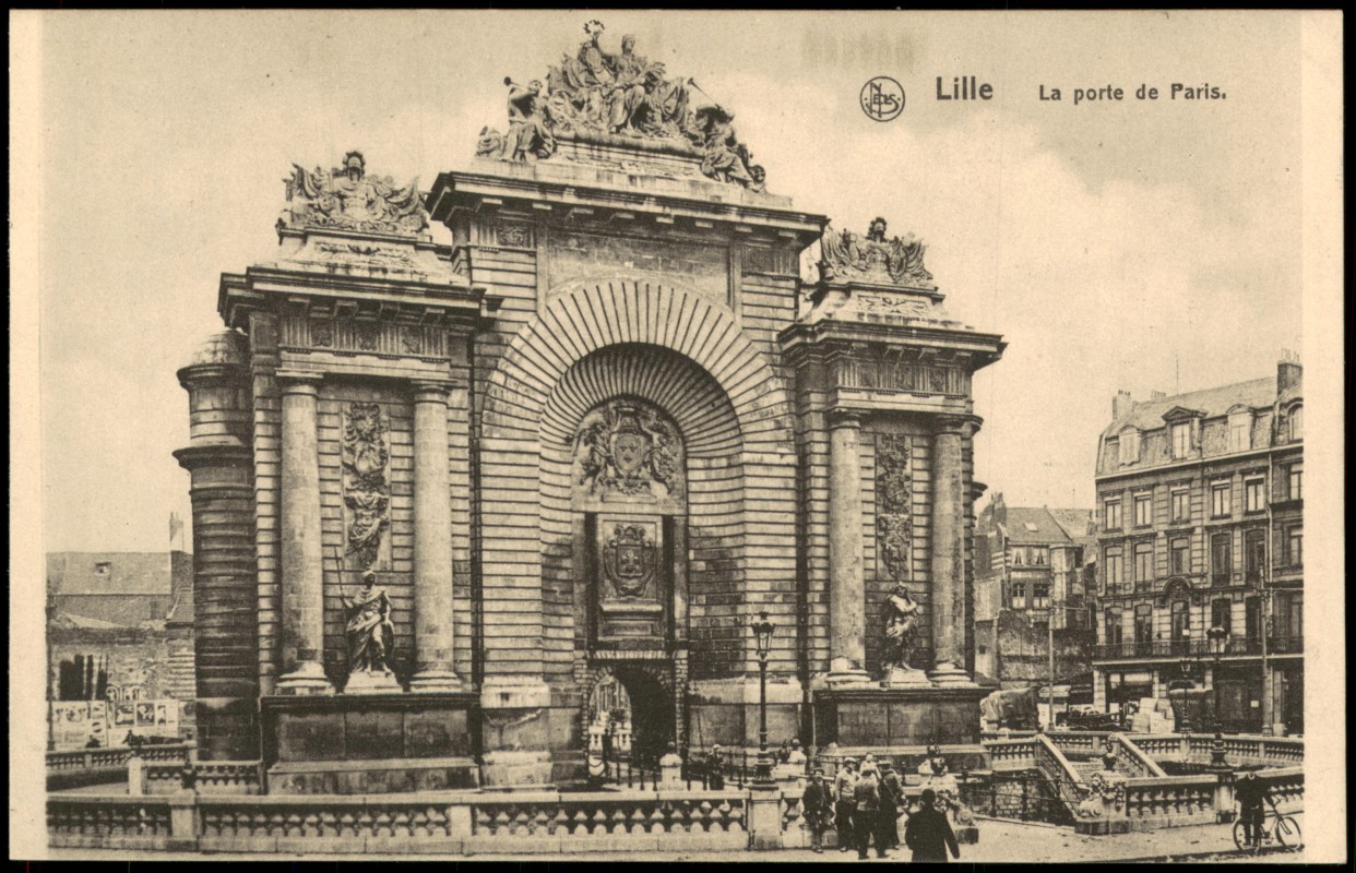 zoom: Image side vintage Postcard from 1910: Stadtansicht La porte de Paris:: Lille
