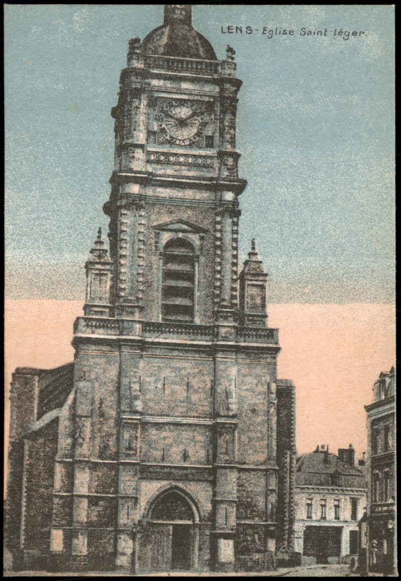 vergrößern: Bildseite historische Ansichtskarte von 1917: Feldpostkarte 1. Weltkrieg LENS-Eglise Saint-léger::