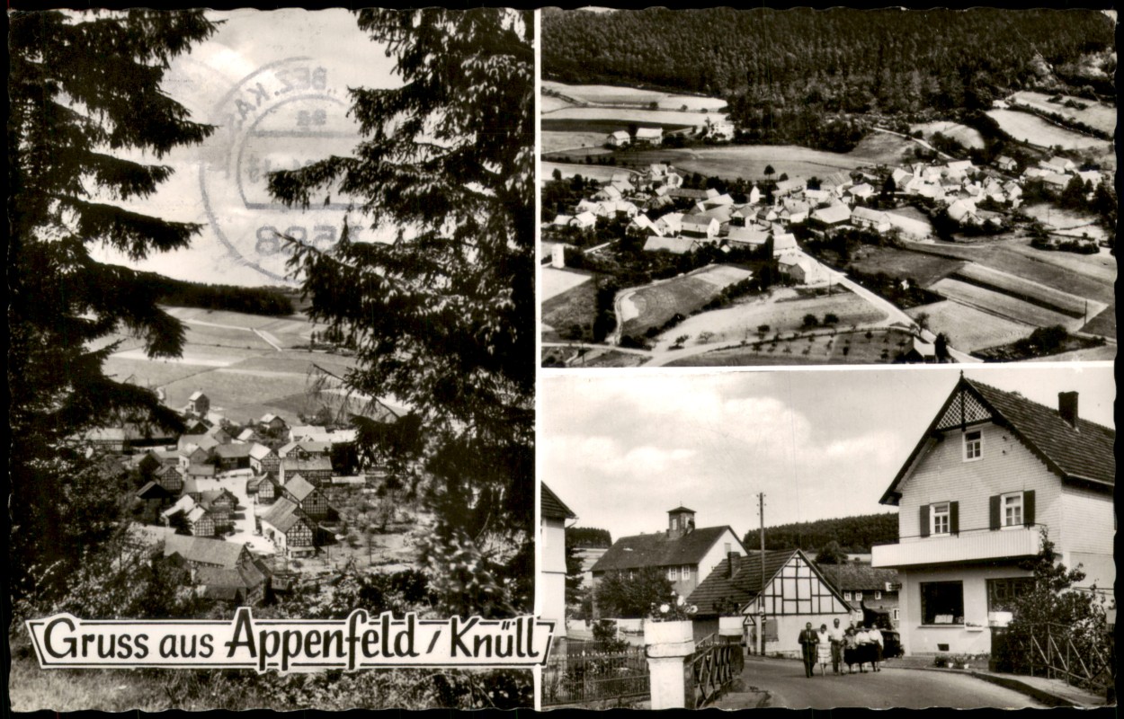 zoom: Image side vintage Postcard from 1964: Mehrbildkarte mit 3 Ortsansichten:: Appenfeld-Knüllwald