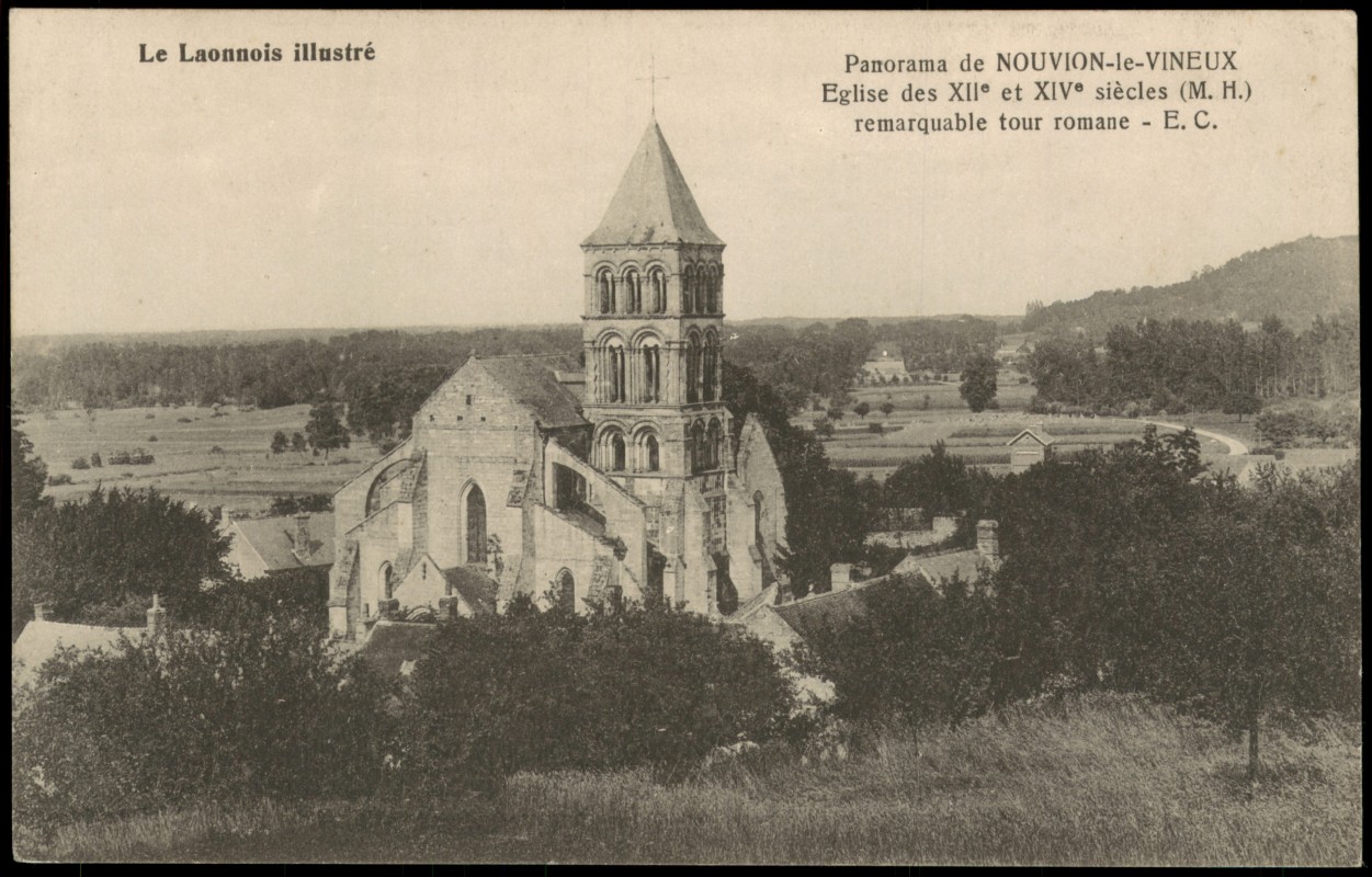 zoom: Image side vintage Postcard from 1915: Panorama Eglise:: Nouvion-le-Vineux Aisne