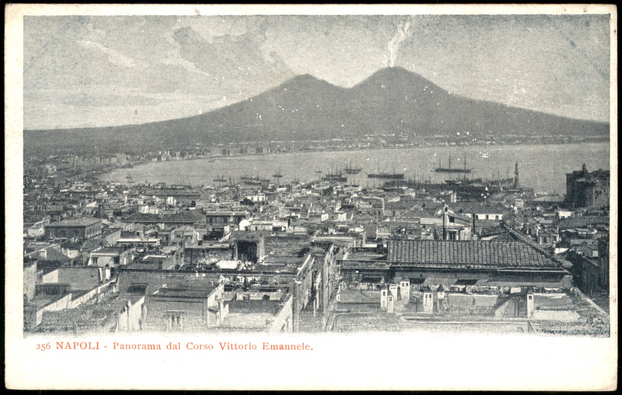 zoom: Image side vintage Postcard from 1900: Panorama dal Corso Vittorio Emannele:: Naples