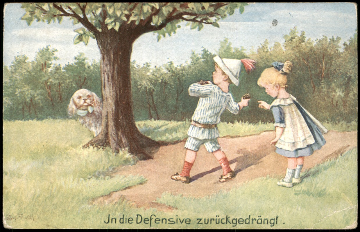 zoom: Image side vintage Postcard from 1917: Kinder Künstlerkarte Junge Mädchen und Hund::