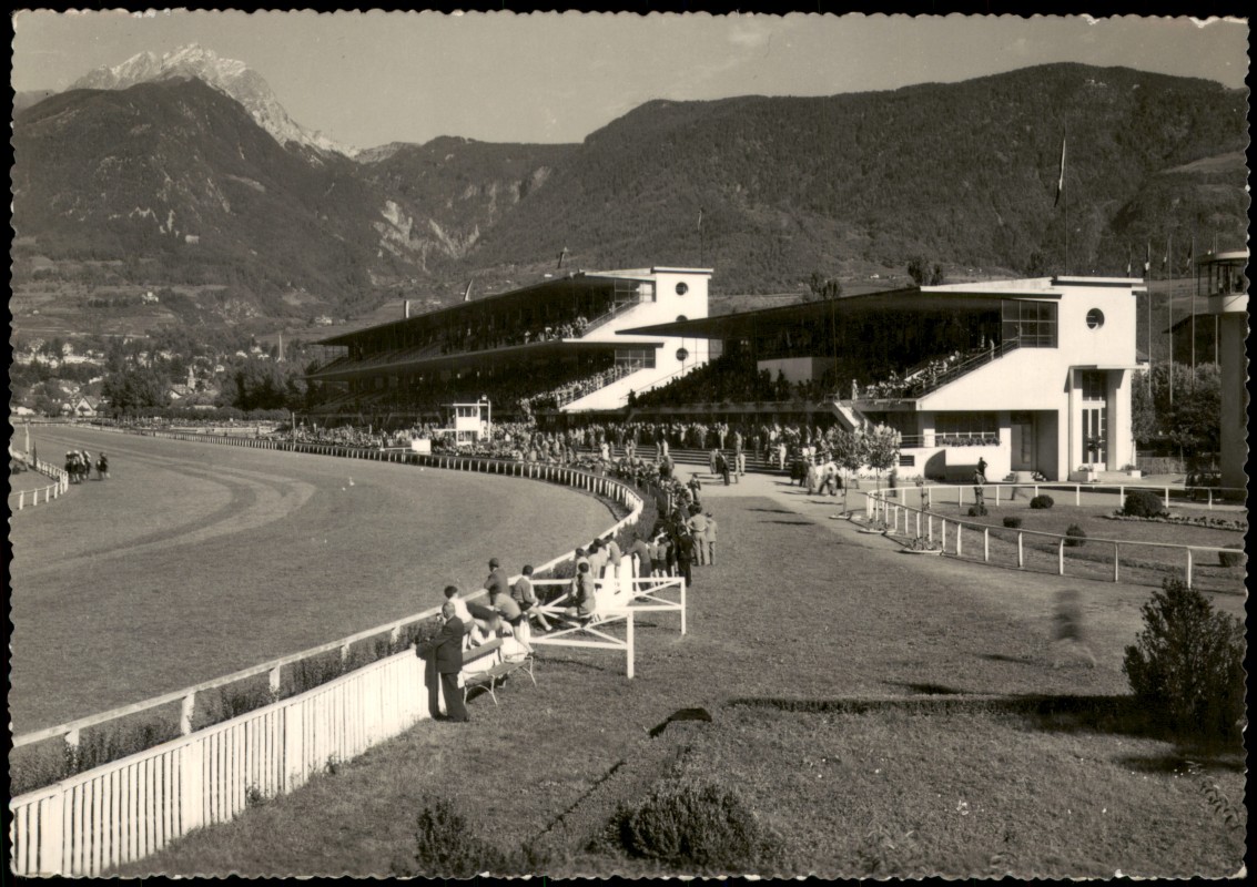 zoom: Image side vintage Postcard from 1962: Pferderennplatz Ippodromo - Fotokarte:: Merano