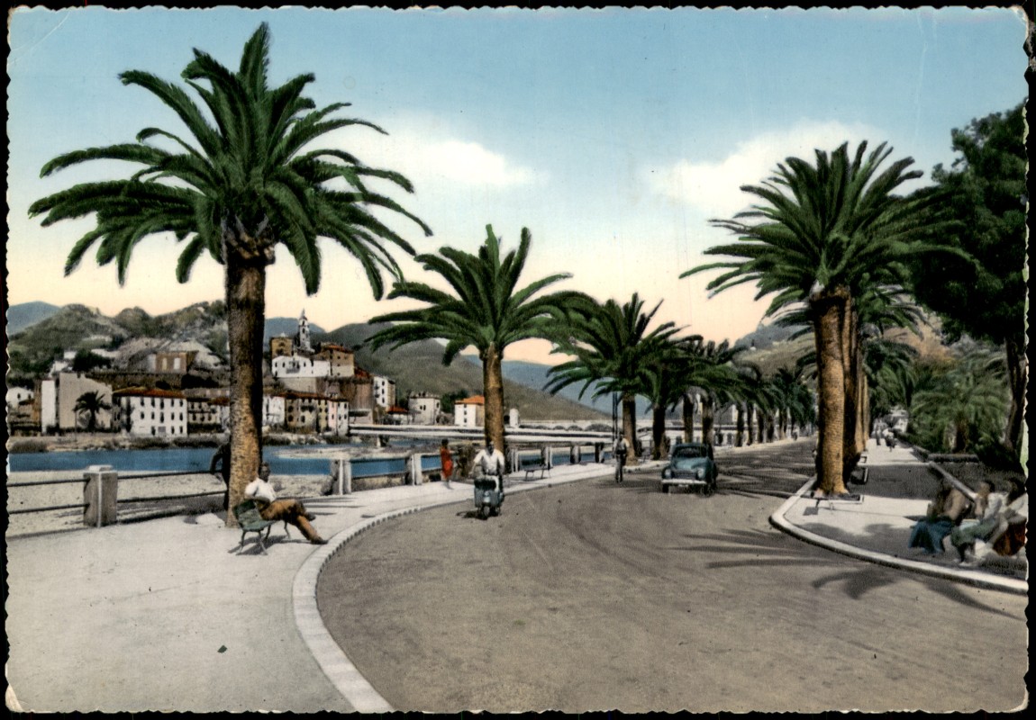 vergrößern: Bildseite historische Ansichtskarte von 1955: Promenade le longue le Roja.:: Ventimiglia