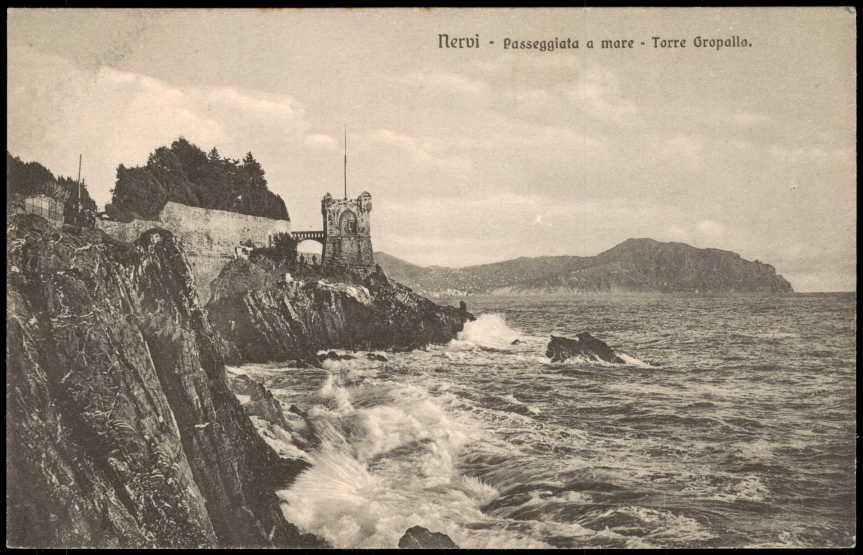 zoom: Image side vintage Postcard from 1914: Passeggiata a mare Torre Gropallo.:: Nervi-Genoa