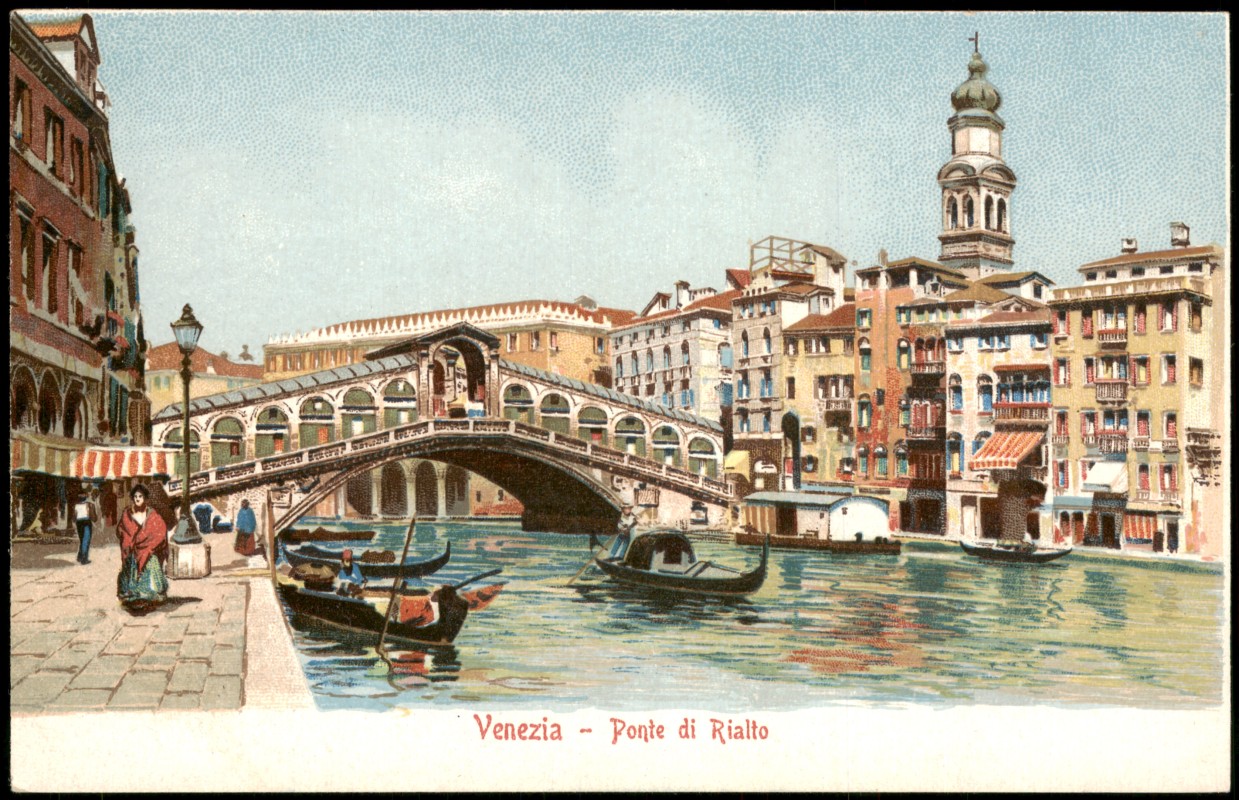 zoom: Image side vintage Postcard from 1912: Ponte di Rialto Brücke - Künstlerkarte:: Venice